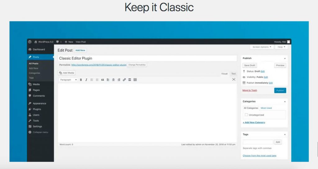 WordPress 5.0 Classic Editor Plugin